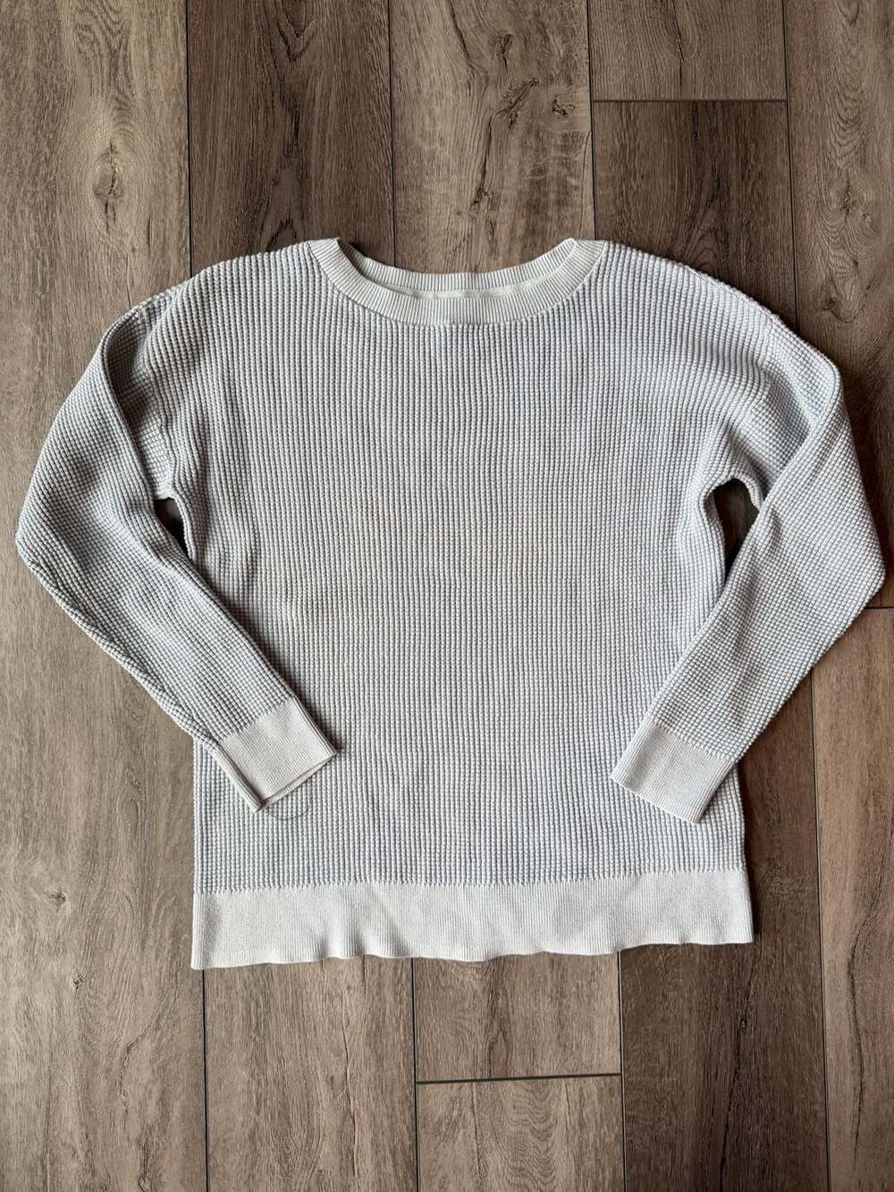 L.L. Bean Waffle Knit Crewneck Sweater Size L Gray Cotton